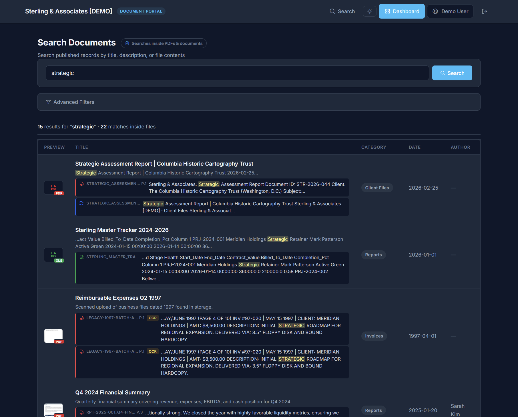 Search Documents — Dark Mode